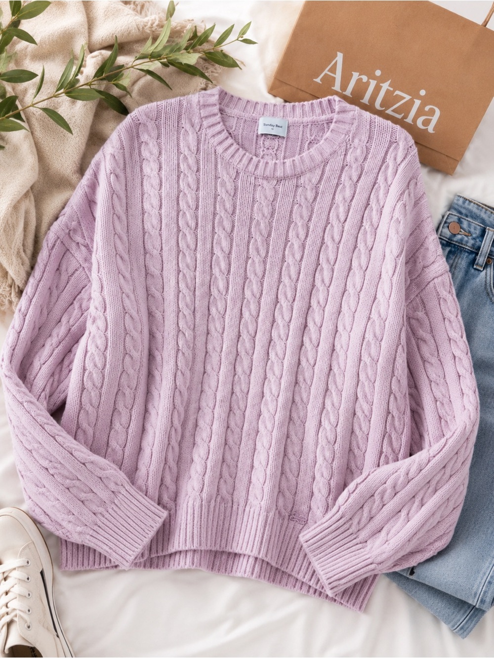 Aritzia pink/Lilac Cable-Knit Crewneck Sweater - Women